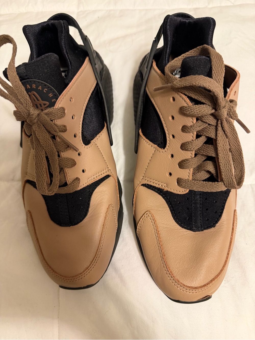 Nike Men's Tan and Black Leather-Panel Sneakers